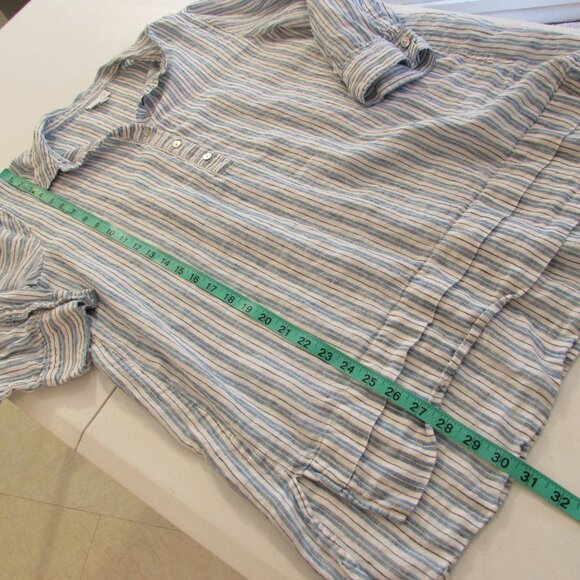 J Jill Love Linen White Blue/Black Striped Hi-Low Tunic Large Tall - Picture 15 of 16